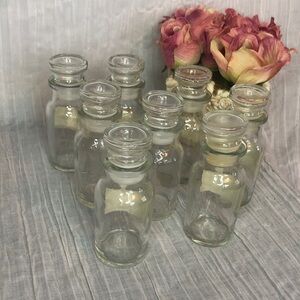 Vintage set of 8 glass spices herbs propagating jars vases with lids